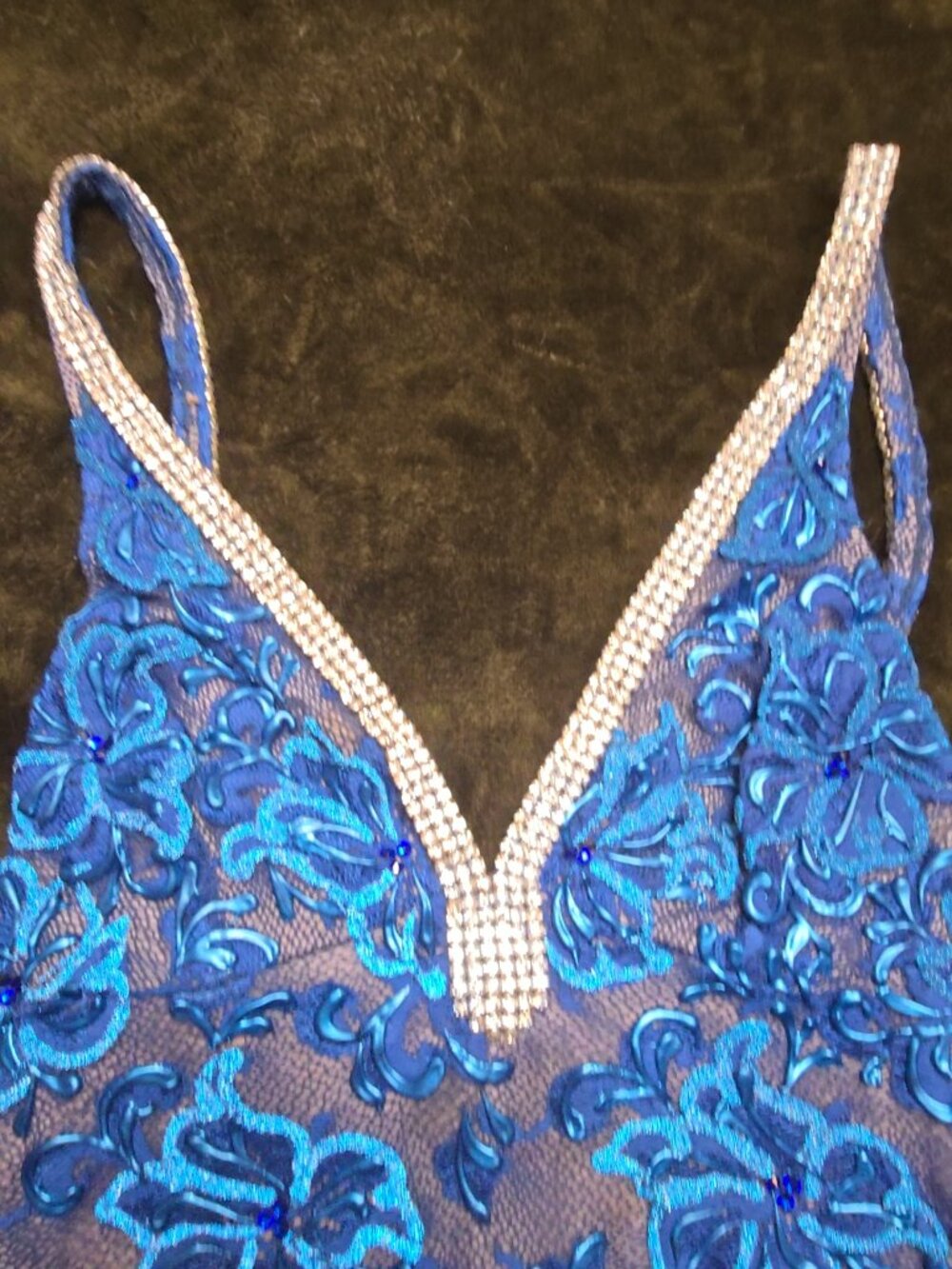 Valiant Paris Hand Painted Blue Lace Rhinestone Bodycon Dress, Size S - Picture 2 of 9